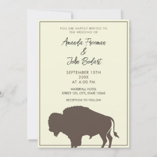 Convites Casamento Rustic Beige e Brown Buffalo Bison