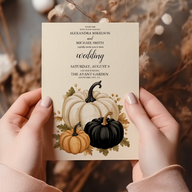 Convites Casamento Rustic Black and White Pumpkin (Criador carregado)