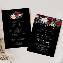 Convites Casamento Rustic Black Botanical Front & Back