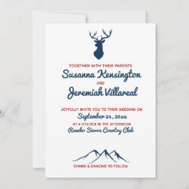 Convites Casamento Rustic Blue and Red Deer Country Mountai