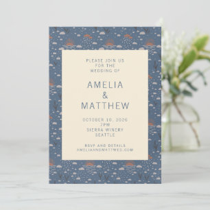 Convites Casamento Rustic Blue and Rust Boho Nature