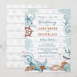 Convites Casamento Rustic Blue Beach Sand