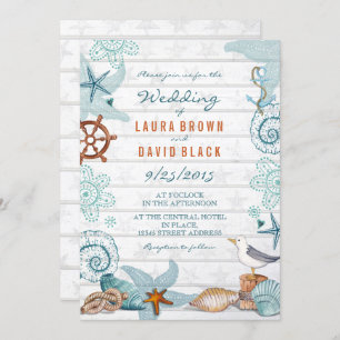 Convites Casamento Rustic Blue Beach Sand