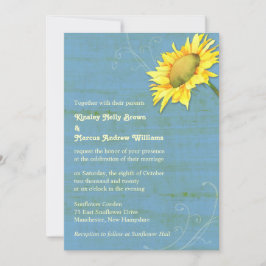 Convites Casamento Rustic Blue Country Sunflower