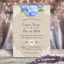 Casamento Rustic Blue Hydrangea Floral Lace & Burl