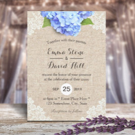 Convites Casamento Rustic Blue Hydrangea Floral Lace & Burl
