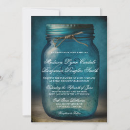 Convites Casamento Rustic Blue Mason Jar Country