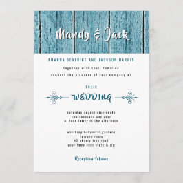 Convites Casamento Rustic Blue Shiplap Wood Na moda Modern