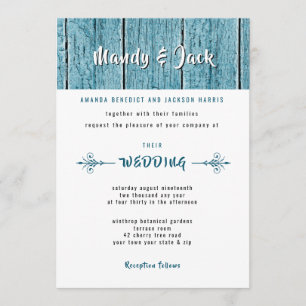 Convites Casamento Rustic Blue Shiplap Wood Na moda Modern