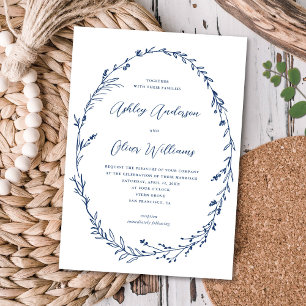 Convites Casamento Rustic Blue Wildflower Wreath