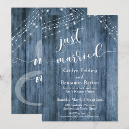 Convites Casamento Rustic Blue Wood & Lights Just Married E