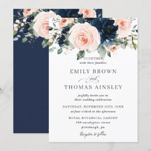 Convites Casamento Rustic Blush Marinho Blue Floral Greener