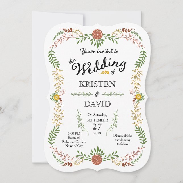 Convites Casamento Rustic Bohemian Autumn Floral Wreath (Frente)