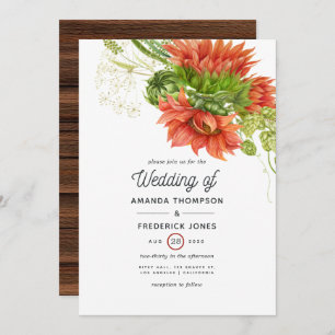 Convites Casamento Rustic Bohemian Red Sunflower