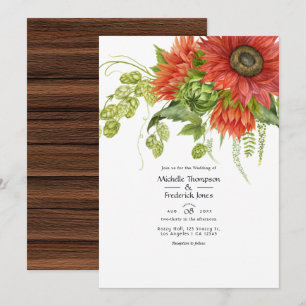 Convites Casamento Rustic Bohemian Red Sunflower