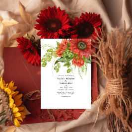Convites Casamento Rustic Bohemian Red Sunflower