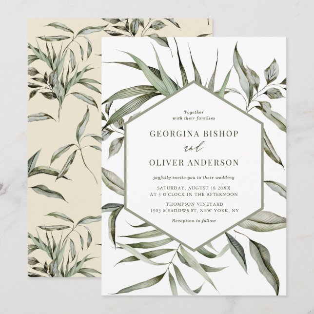 Convites Casamento Rustic Bohemian Watercolor Greenery Autu (Frente/Verso)
