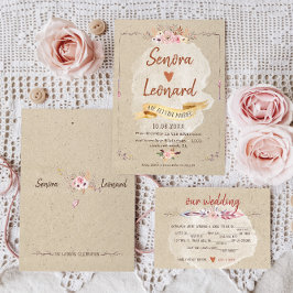 Convites Casamento Rustic Boho Floral Kraft