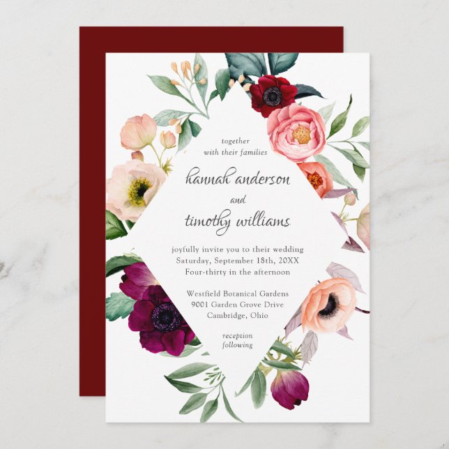 Convites Casamento Rustic Boho Floral Watercolor (Frente/Verso)