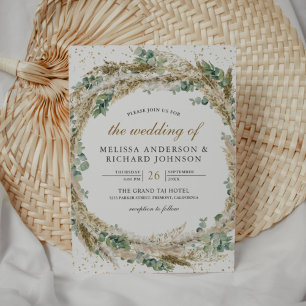 Convites Casamento Rustic Boho Pampas Eucalyptus Wreath