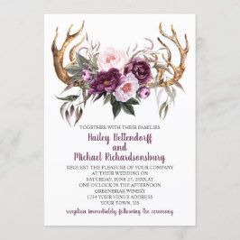Convites Casamento Rustic Boho Purple Plum Peonies Antlers