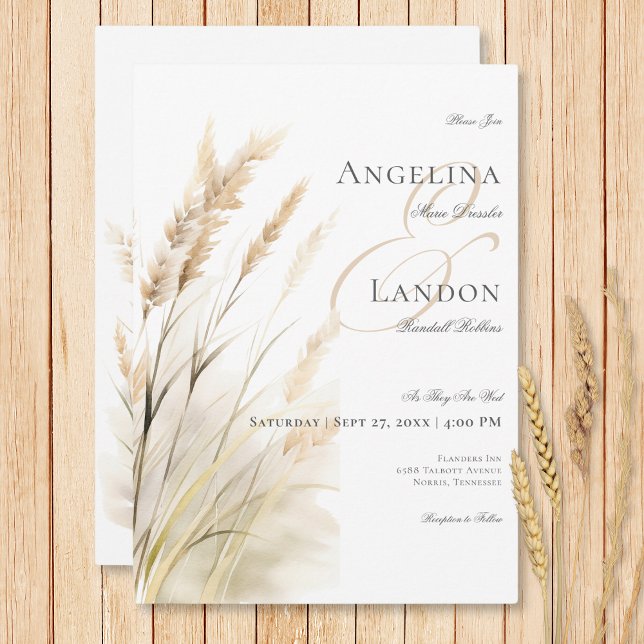 Convites Casamento Rustic Boho Seco Tan Grass (Rustic Boho Dried Tan Grass Wedding Invitation)