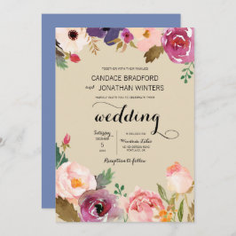 Convites Casamento Rustic Boho Watercolor Flowers