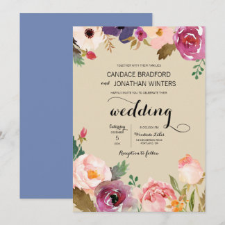 Convites Casamento Rustic Boho Watercolor Flowers