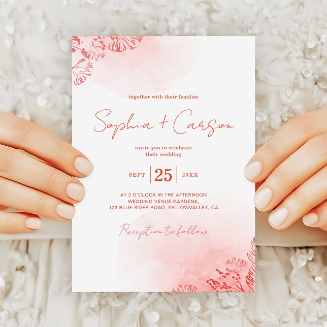 Convites Casamento Rustic Boho Watercolor Foliage Terracott (Criador carregado)