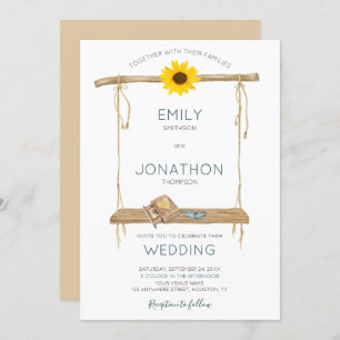 Convites Casamento Rustic Boho Wooden Swing Sunflower