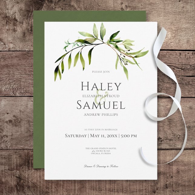 Convites Casamento Rustic Botanical Greenery Bough (Rustic Botanical Greenery Bough Wedding Invitation)