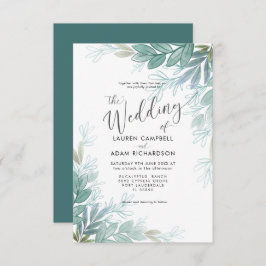Convites Casamento Rustic Botanical Sage Green & Teal