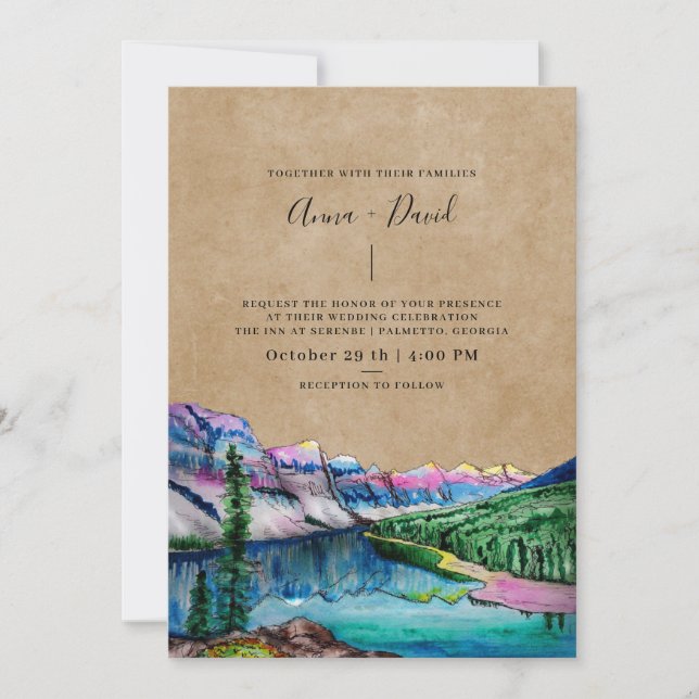 Convites Casamento Rustic Brown Paper Mountain Forest (Frente)