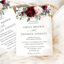 Convites Casamento Rustic Burgundy Blush Floral Cor-de-Rosa