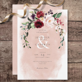 Convites Casamento Rustic Burgundy & Blush Pink Roses