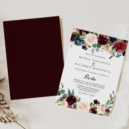 Convites Casamento Rustic Burgundy Calliografia Espanhola