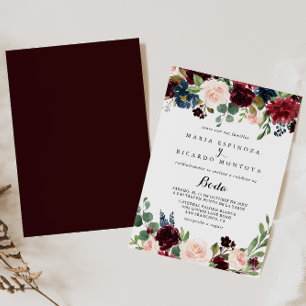 Convites Casamento Rustic Burgundy Calliografia Espanhola