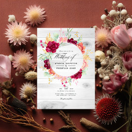 Convites Casamento Rustic Burgundy e Blush Floral Código QR