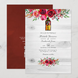 Convites Casamento Rustic Burgundy e Pink Floral Código QR