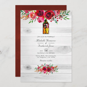 Convites Casamento Rustic Burgundy e Pink Floral Código QR