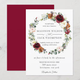 Convites Casamento Rustic Burgundy Ivory Orange Floral Wrea
