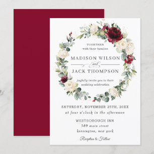 Convites Casamento Rustic Burgundy Ivory White Flath