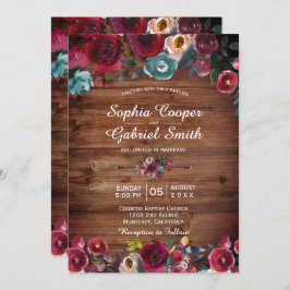 Convites Casamento Rustic Burgundy Marinho Floral De Madeir