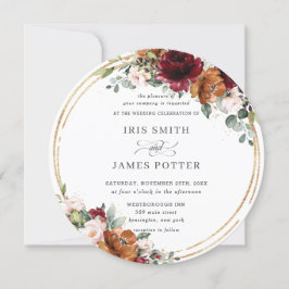 Convites Casamento Rustic Burgundy Rust Verde Dourado Flora