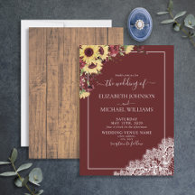 Casamento Rustic Burgundy Sunflower Wood Script