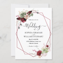 Convites Casamento Rustic Burgundy Watercolor