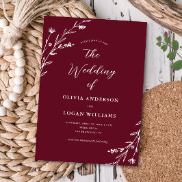 Convites Casamento Rustic Burgundy Wildflower Boho