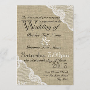 Convites Casamento Rustic Burlap e Lace Country