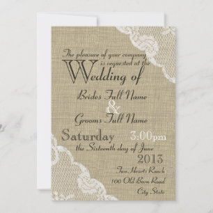 Convites Casamento Rustic Burlap e Lace Country