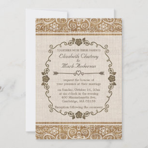 Convites Casamento Rustic Burlap Lace